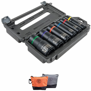 Klein Tools 66010 2-In-1 12 Point Impact Socket 6 Piece Set with Free Stand up Zipper Bags
